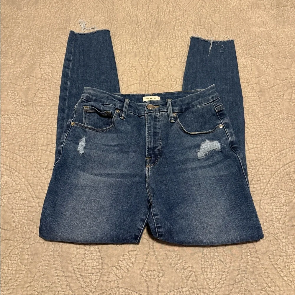Like-New Good American Good Legs Dark Wash Skinny Jeans Size 28 - Picture 3 of 6